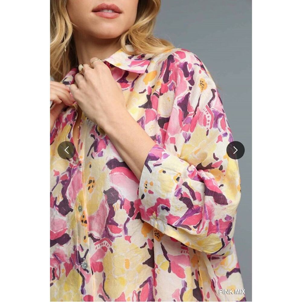 Umgee - Water Color Button-up Blouse - Large - Picture 5 of 6